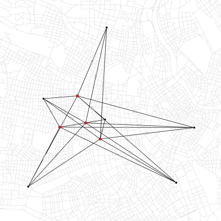Screenshot of an OD-Matrix from Layers as Lines (m:n) result